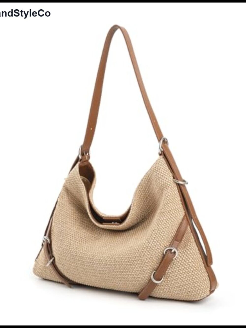 Woven Hobo Bag Women Straw-Like Shoulder Purse Adjustable Strap Slouchy